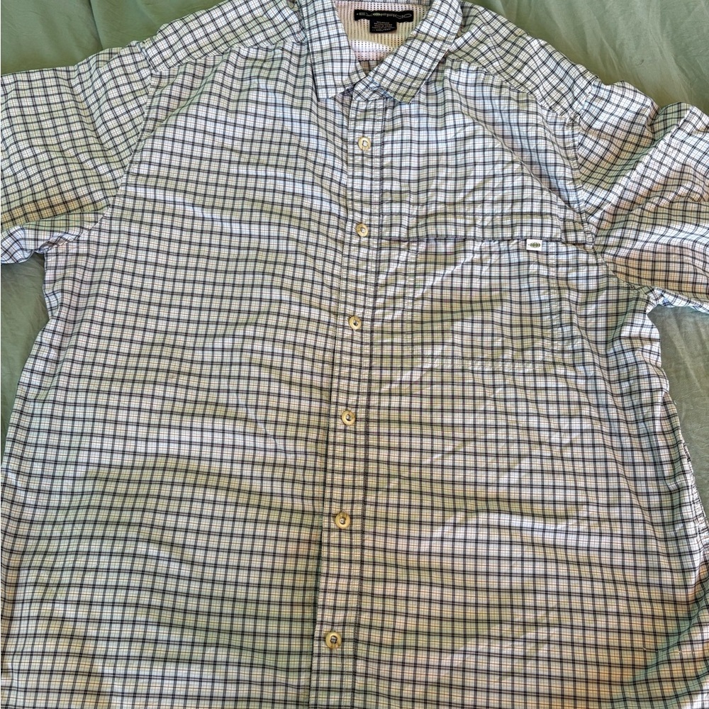 Exofficio Men's Blue and White Plaid Button Down Shirt